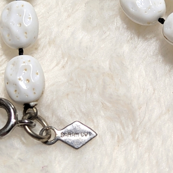 Vintage Sarah Coventry White Acrylic Beaded Necklace on Black Knotted Thread - Picture 4 of 6